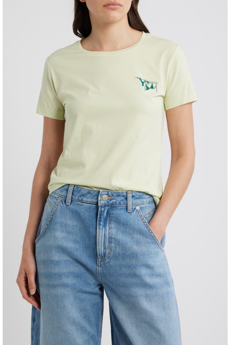 Elove Embroidered Short Sleeve Cotton T-Shirt, Main, color, CUCUMBER