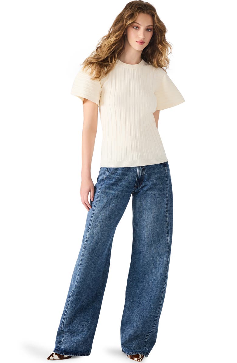 Steve Madden Allie Short Sleeve Rib Sweater, Alternate, color, Antique