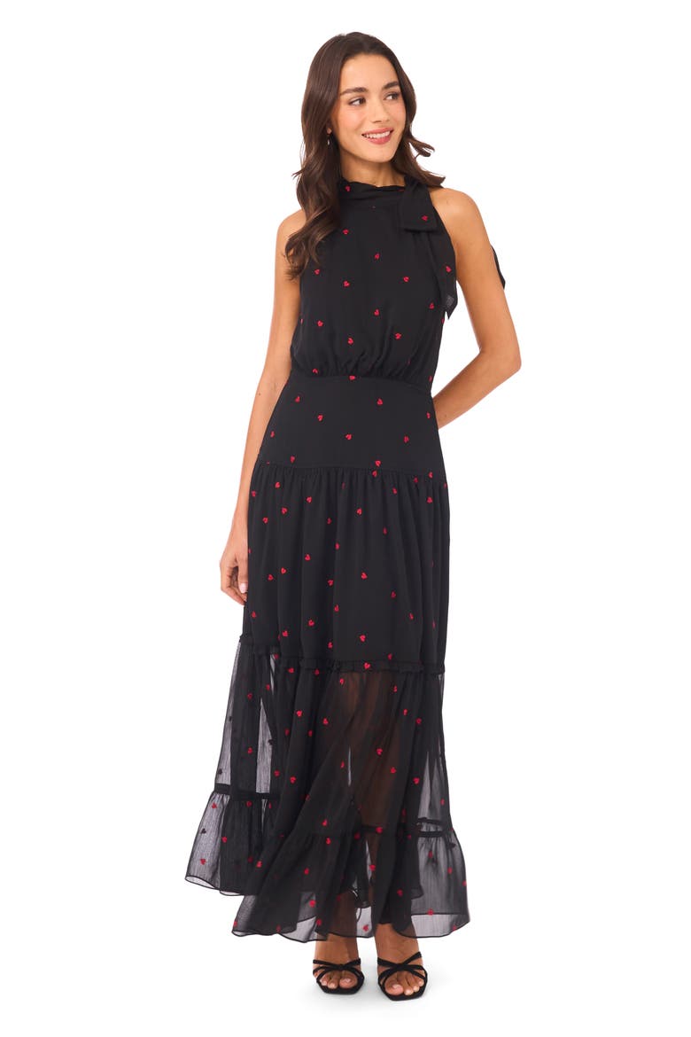 Embroidered Sleeveless Tiered Maxi Dress, Alternate, color, RICH BLACK