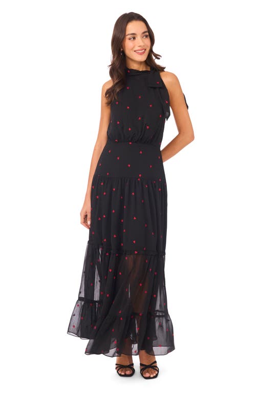 Cece Embroidered Sleeveless Tiered Maxi Dress In Black
