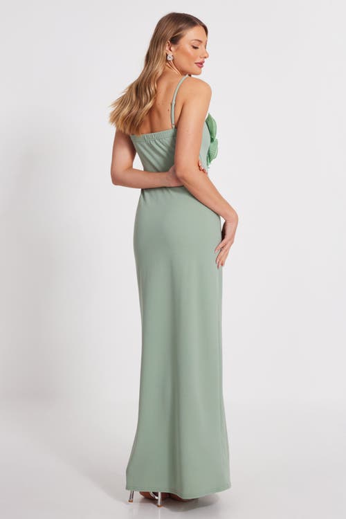 Quiz Scuba Crepe Maxi Dress With 3d Applique Detail In Sage