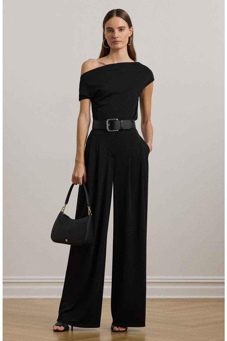 Pleated Wide Leg Knit Pants, Alternate, color, BLACK