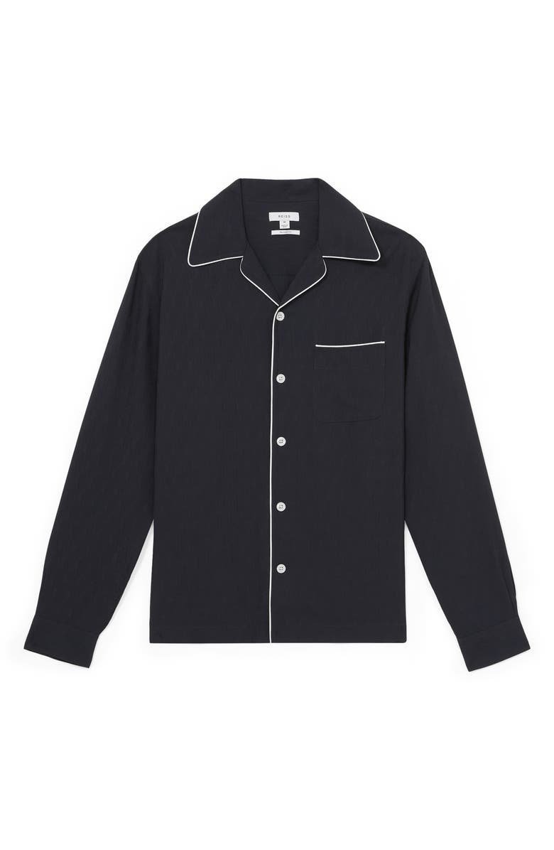 Reiss Josh Piped Button-Up Shirt, Alternate, color, Navy