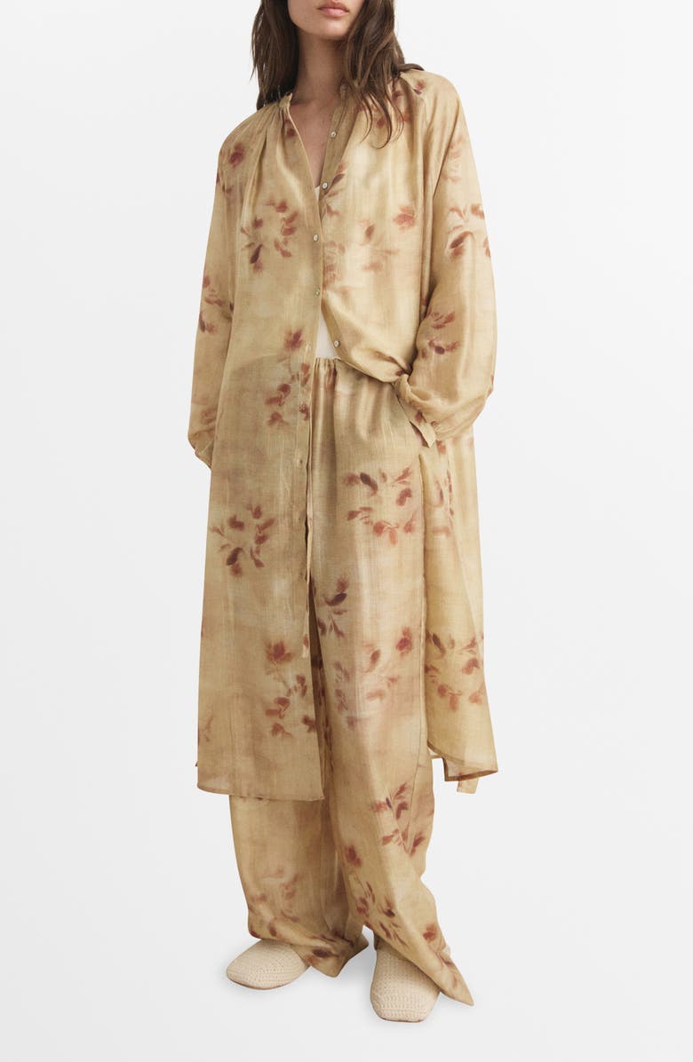 MANGO Leaf Print Caftan, Main, color, Sand