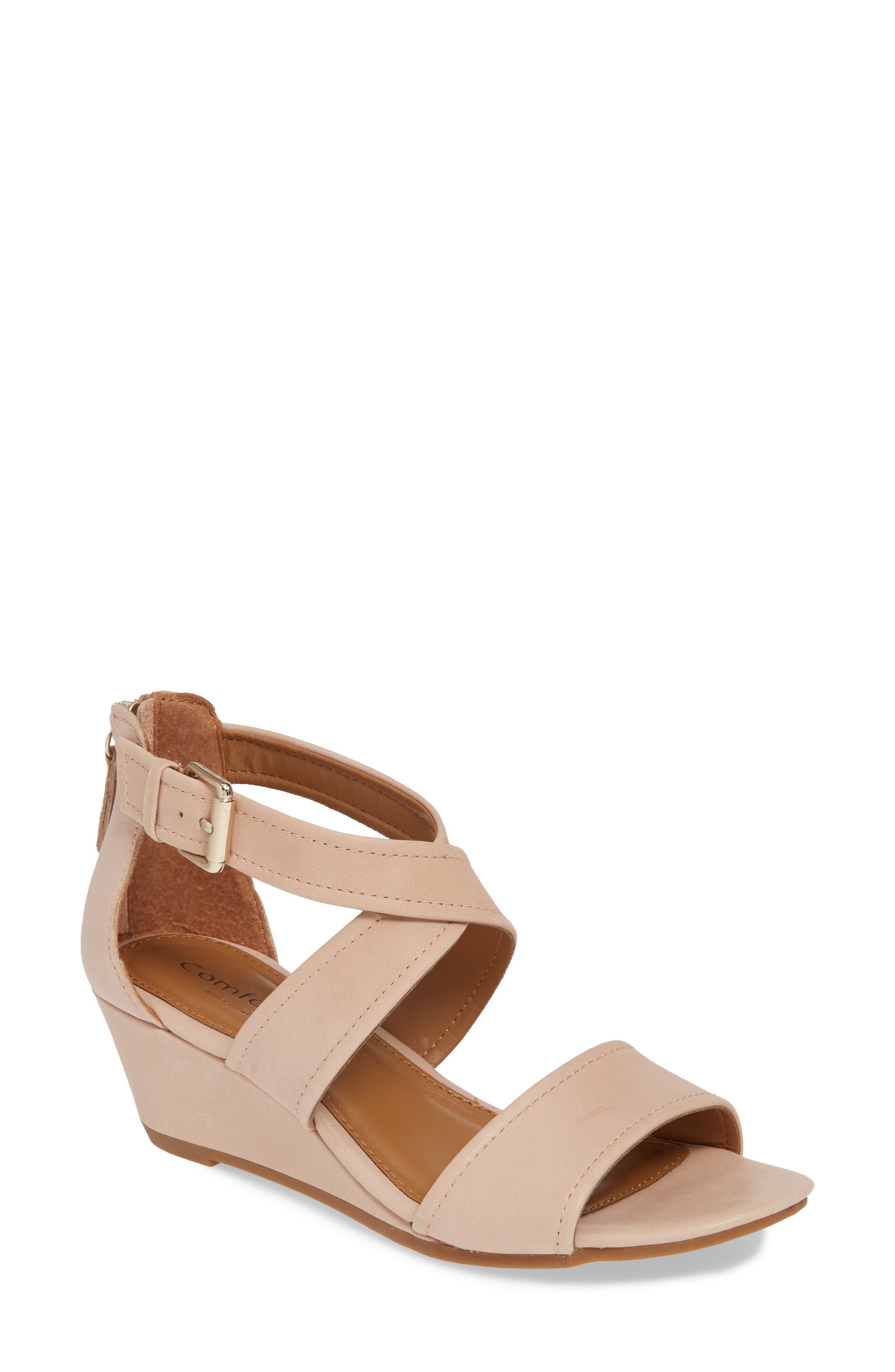 Rabea Wedge Sandal, Main, color, ROSE WATER LEATHER