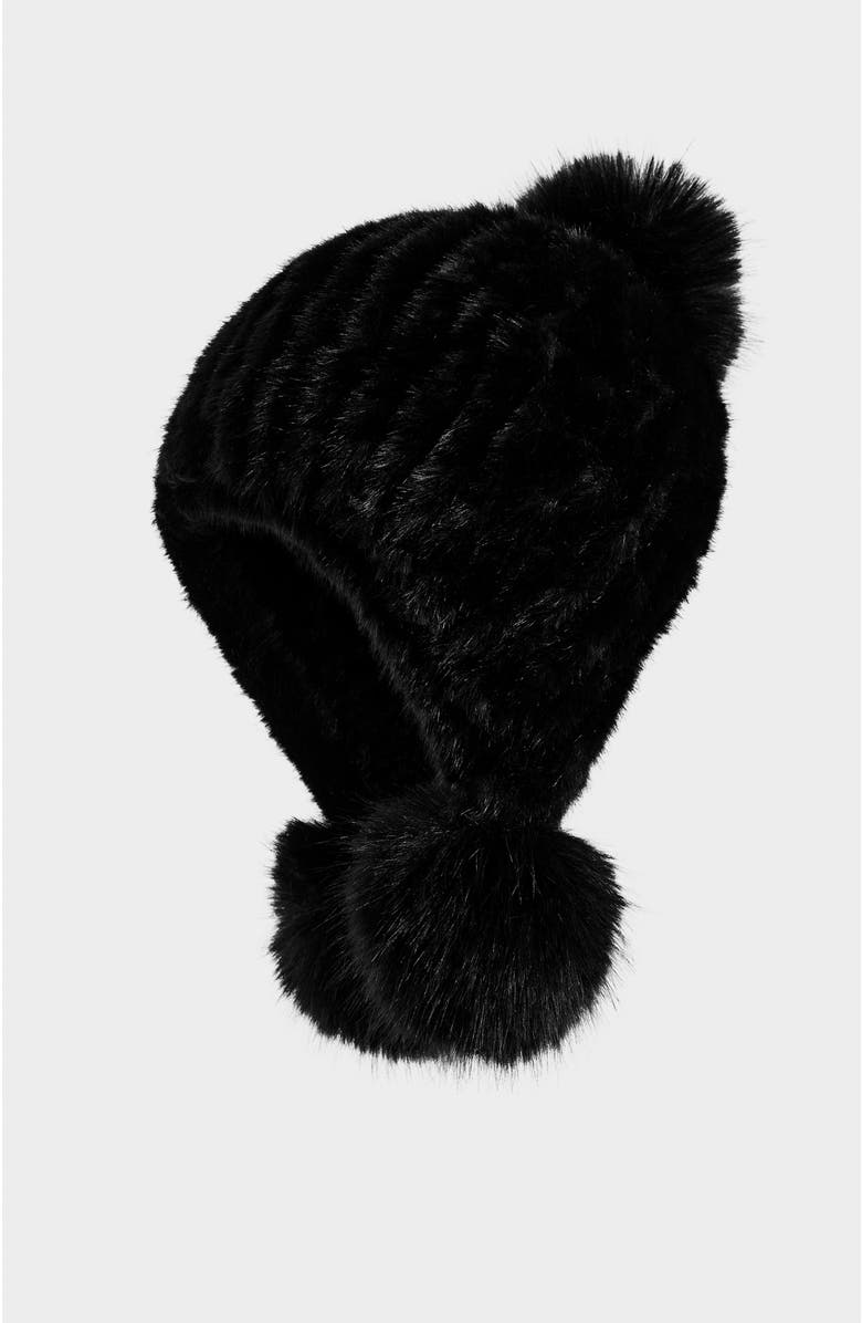 Rudsak Pia Knit Faux Fur Hat, Alternate, color, Black