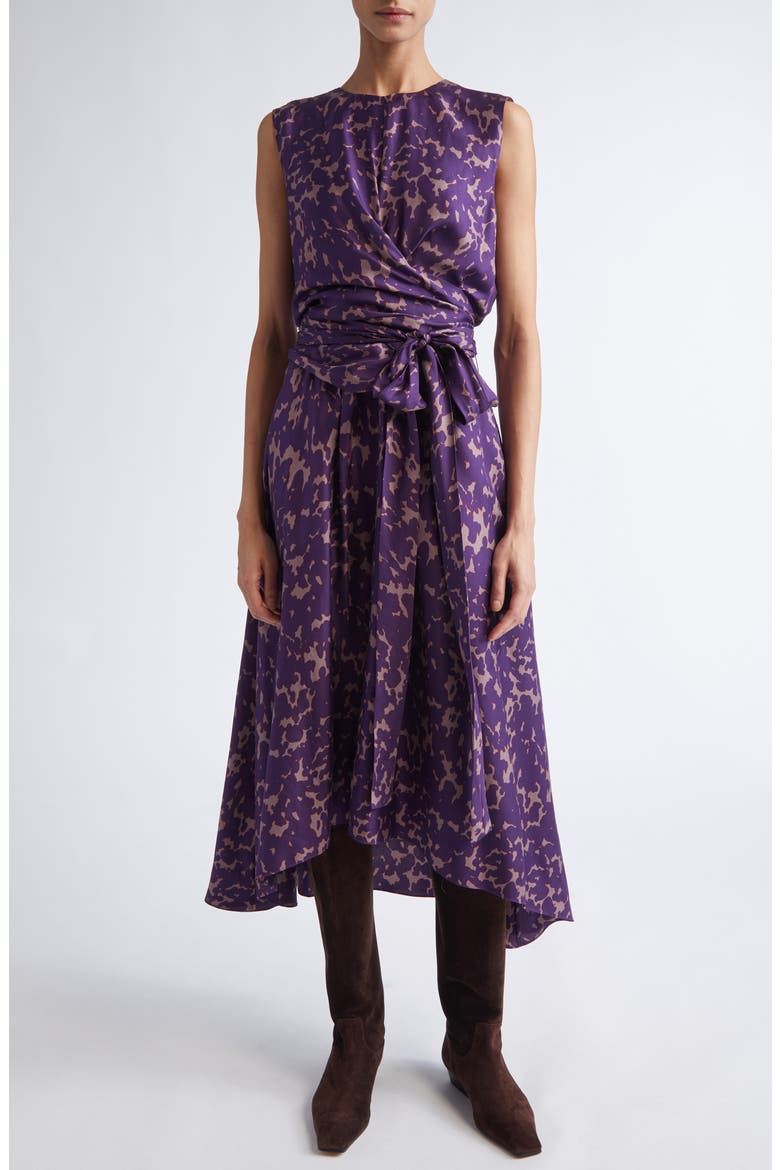 Penny Print Silk High-Low Maxi Dress, Main, color, DEEP MAUVE TORTOISE