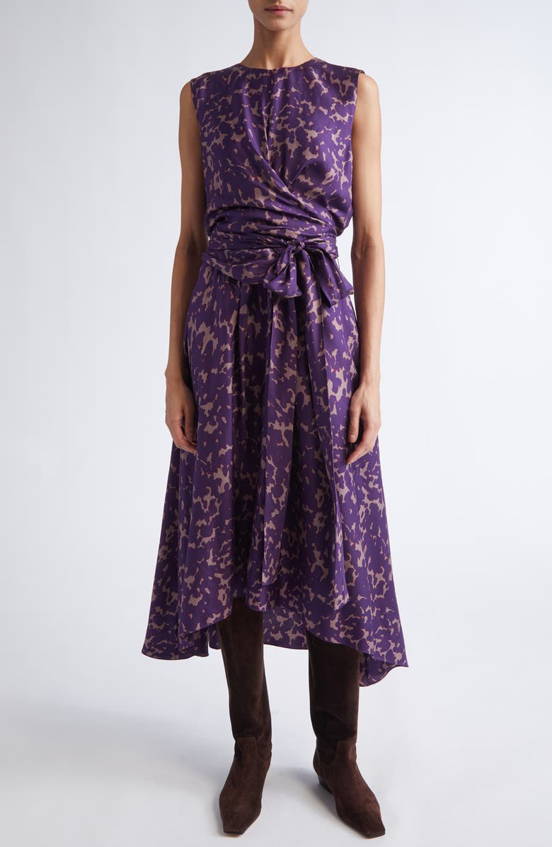 Altuzarra Penny Print Silk High-Low Maxi Dress, Main, color, Deep Mauve Tortoise