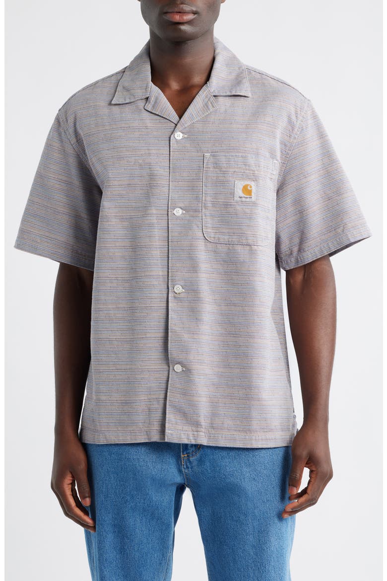Gellar Short Sleeve Cotton Jacquard Camp Shirt, Main, color, GELLAR STRIPE MULTICOLOR