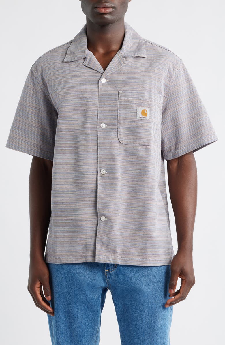 Carhartt Work In Progress Gellar Short Sleeve Cotton Jacquard Camp Shirt, Main, color, Gellar Stripe Multicolor