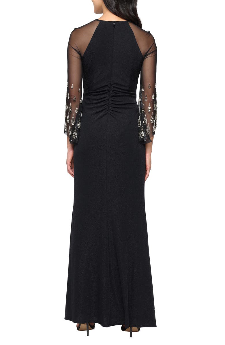 Alex Evenings Metallic Long Sleeve Gown, Alternate, color, Black Gold