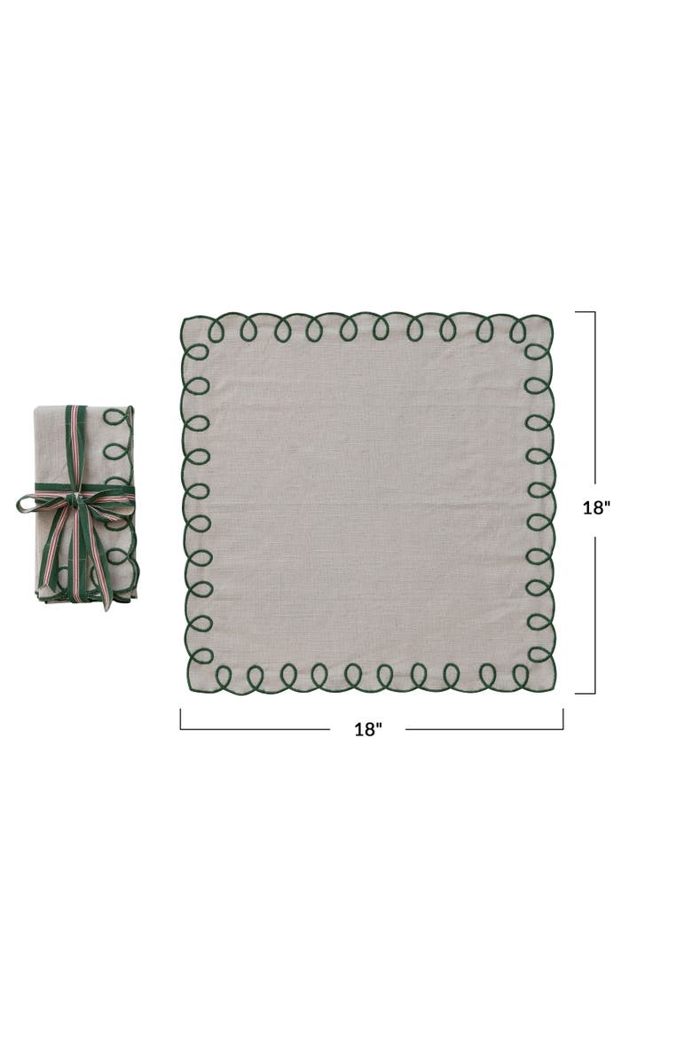 Cotton Scalloped Edge Napkins, Set of 4, Alternate, color, Green and Natural