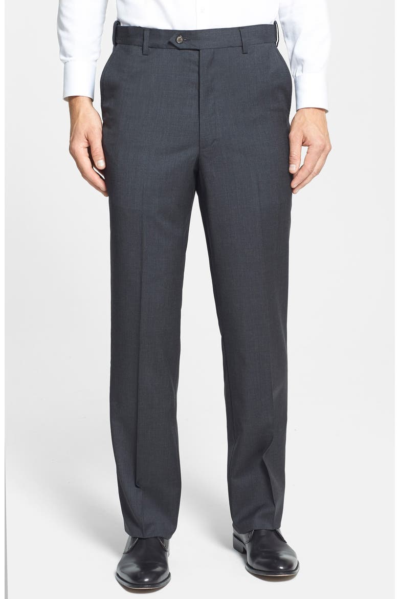 Self Sizer Waist Flat Front Lightweight Plain Weave Classic Fit Trousers, Main, color, CHARCOAL