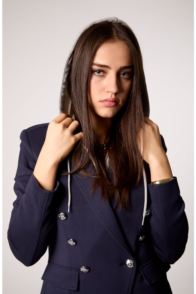 Helen Double-Breasted Blazer with Removable Hoodie Insert, Alternate, color, Navy