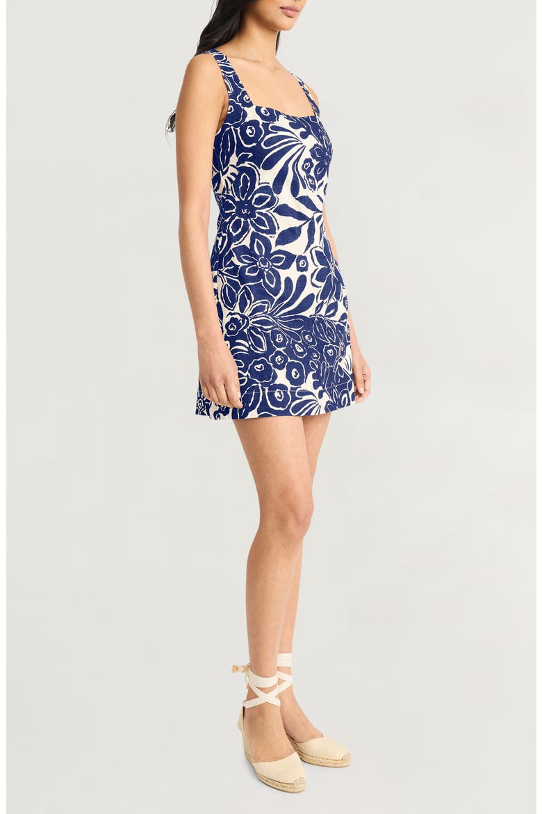 Floral Sleeveless Linen Blend Minidress, Alternate, color, SOFT WHITE/ NAVY