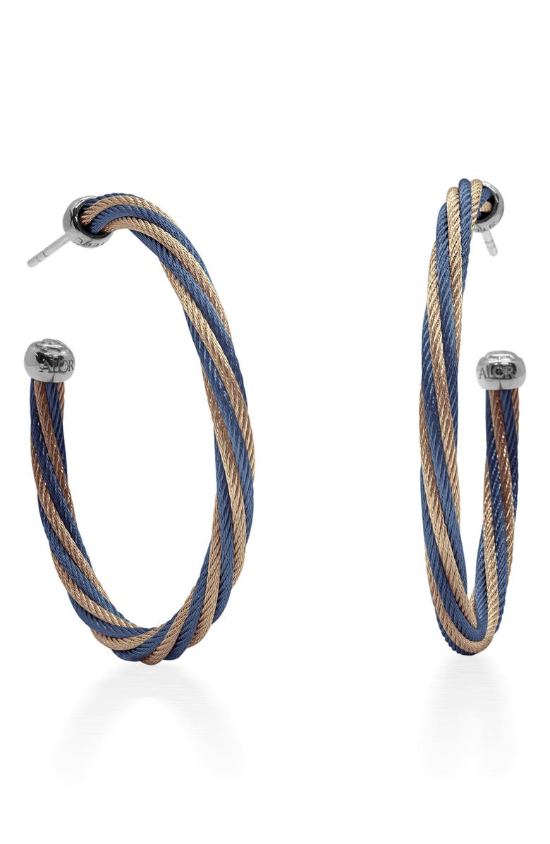 ALOR<sup>®</sup> Carnation & Blueberry Twisted Cable Hoop Earrings, Main, color, 