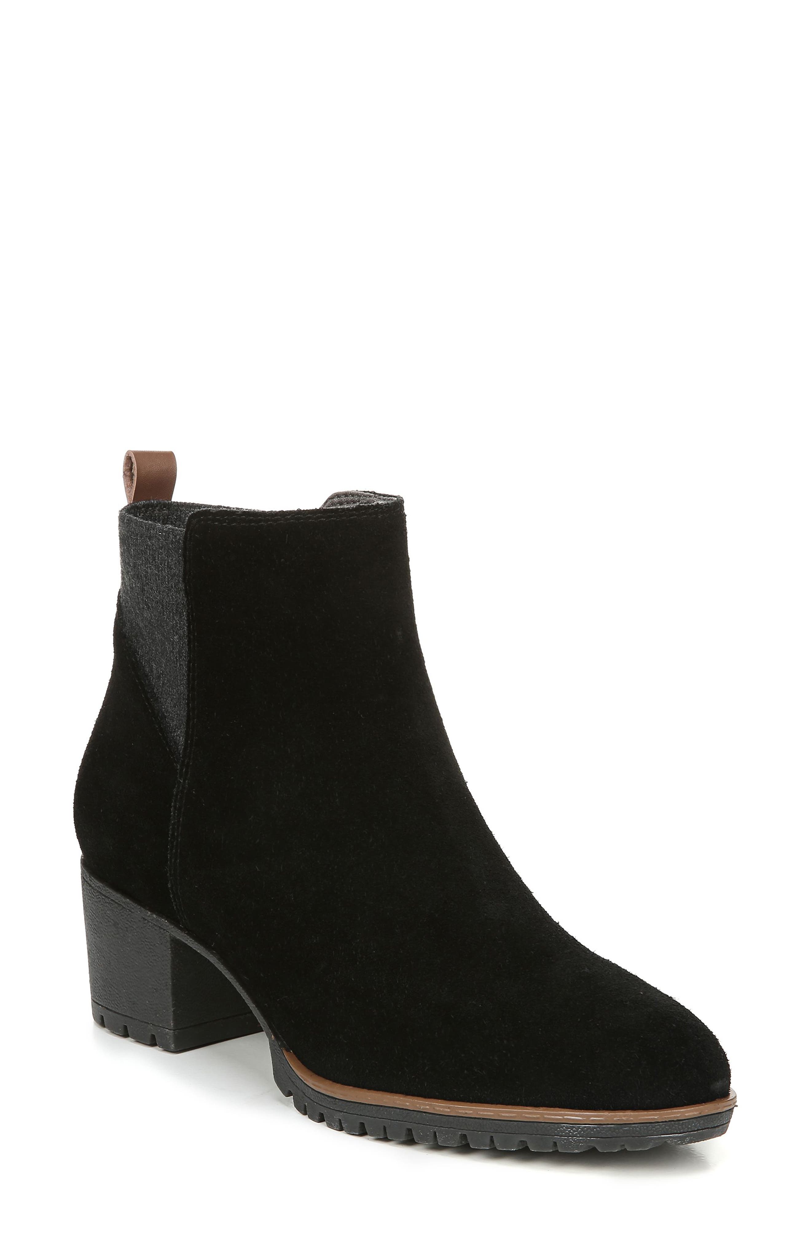 Lively Waterproof Bootie, Main, color, BLACK LEATHER AND FABRIC