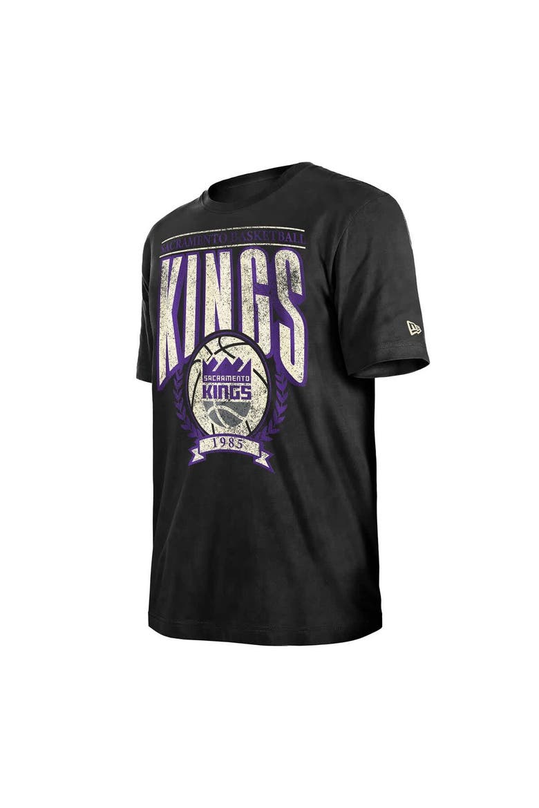 Men's New Era  Black Sacramento Kings Hardwood Classics Oversized Boxy Mineral Wash T-Shirt, Alternate, color, Black