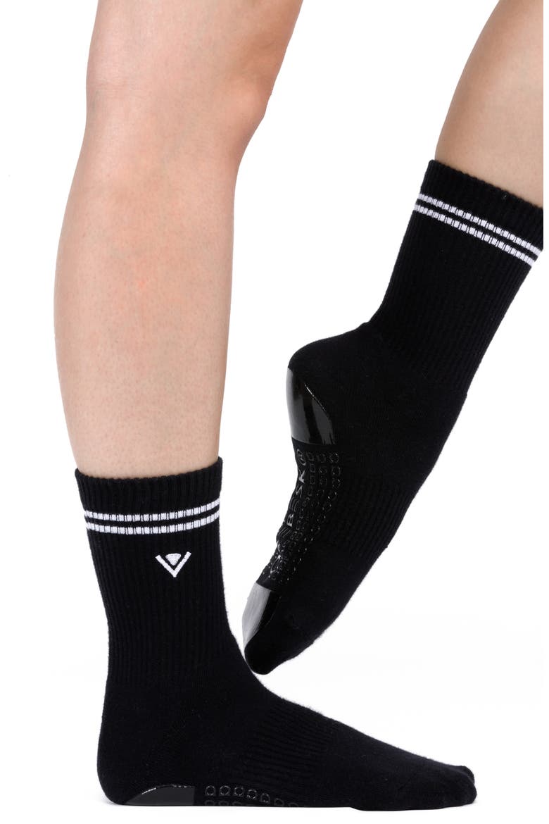 Stripe Gripper Cotton Blend Crew Socks, Main, color, BLACK