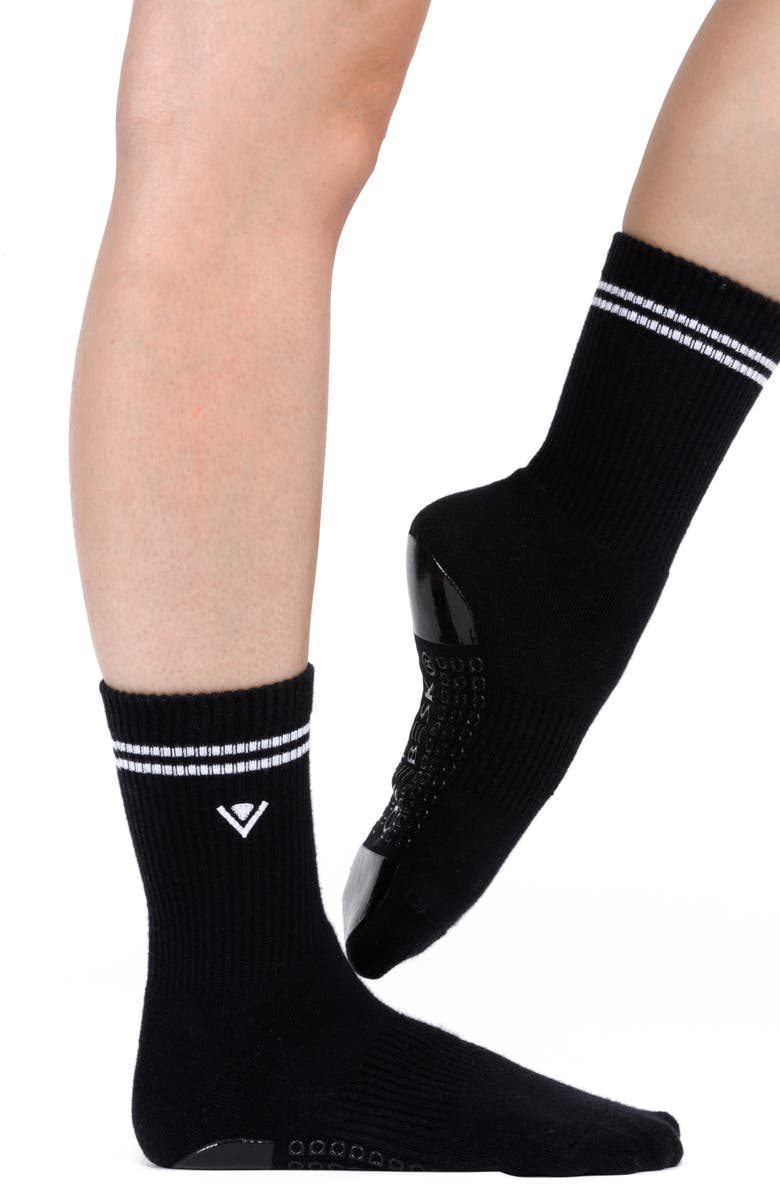 Arebesk Stripe Gripper Cotton Blend Crew Socks, Main, color, Black