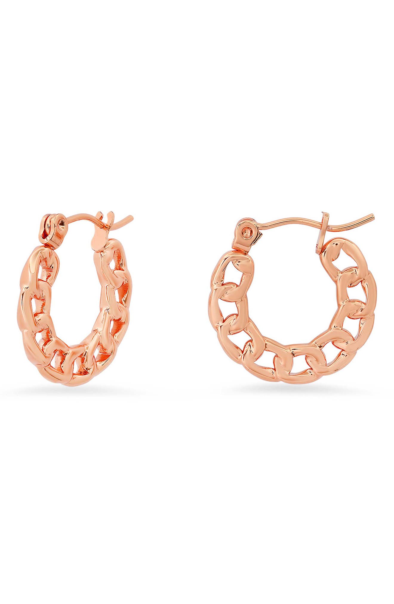 Steeltime Cuban Link Hoop Earrings In Rose Gold