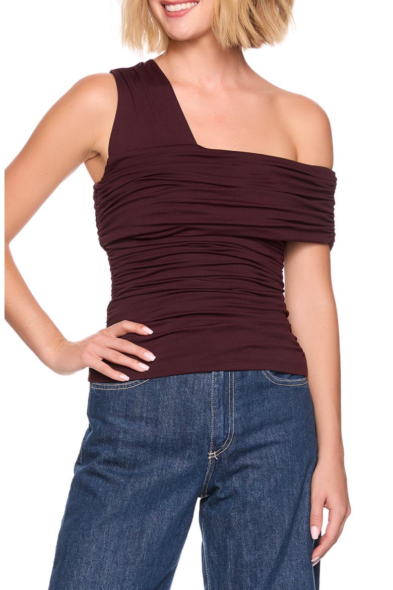 One-Shoulder Gathered Knit Top, Main, color, SHIRAZ