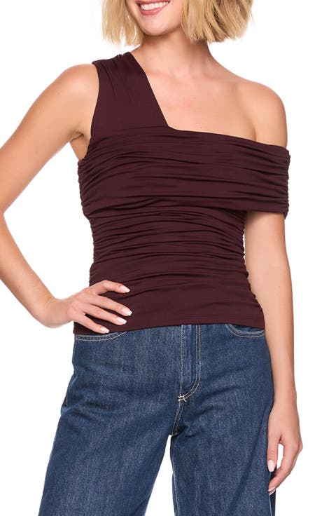One-Shoulder Gathered Knit Top