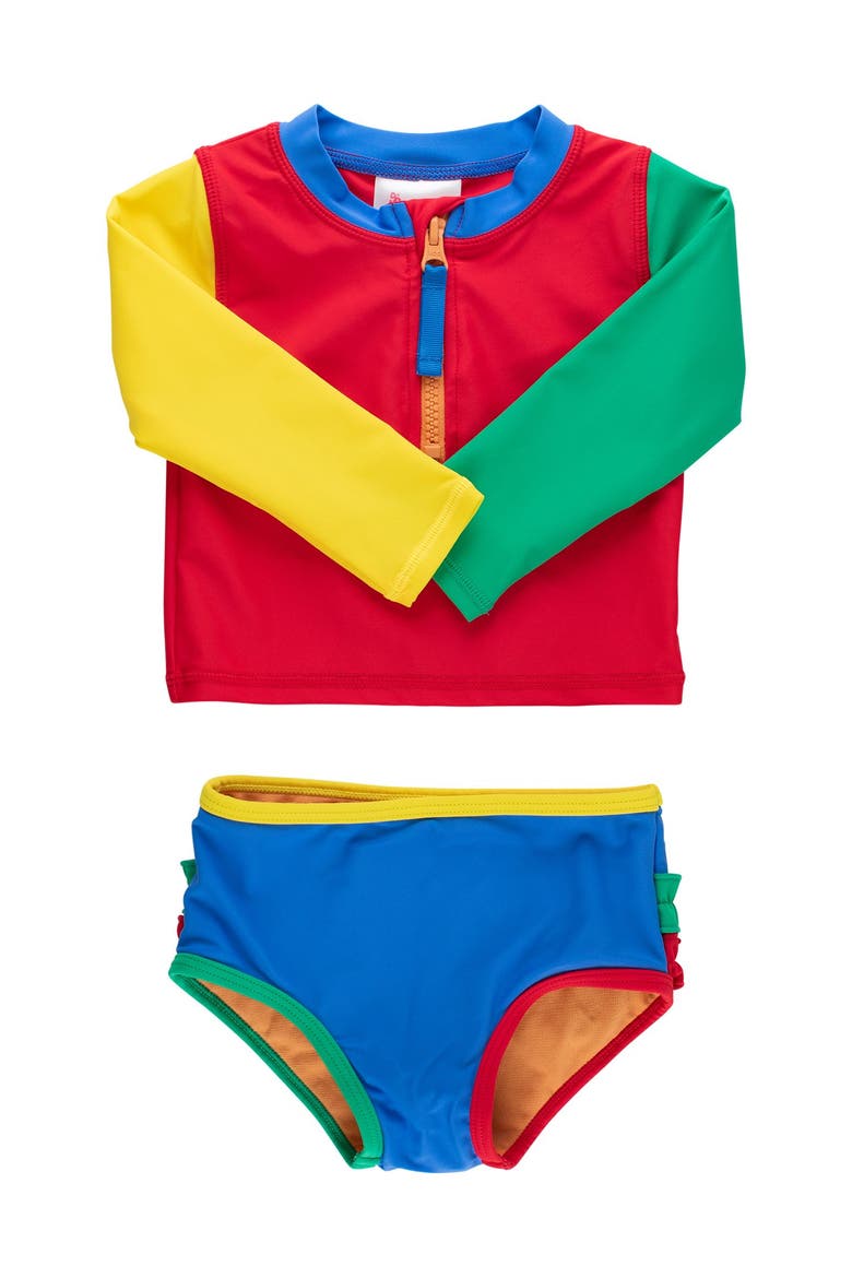 Toddler Girls UPF50+ Long Sleeve Zipper Rash Guard 2-Piece, Main, color, Primary Color Block