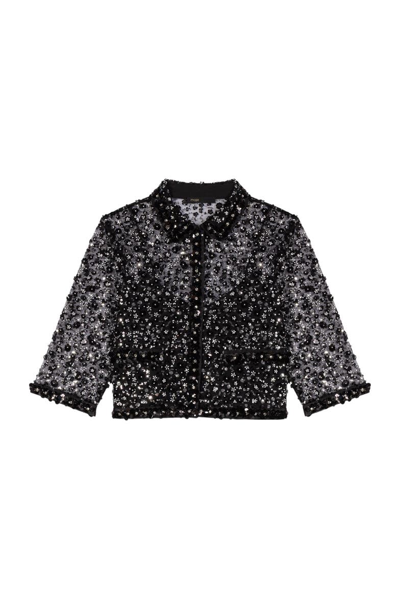 Floral rhinestone polo, Main, color, Black