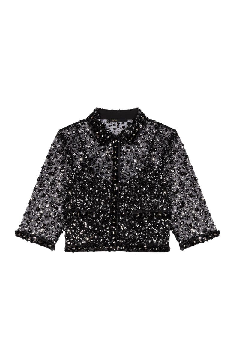 maje Floral rhinestone polo, Main, color, Black