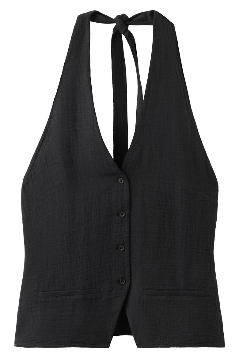 Gauze Halter Top, Alternate, color, BLACK