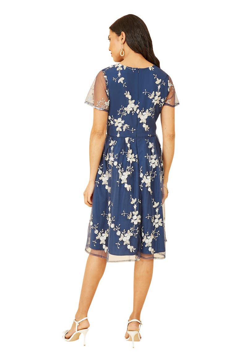 Embroidered Floral Skater Dress, Alternate, color, Navy