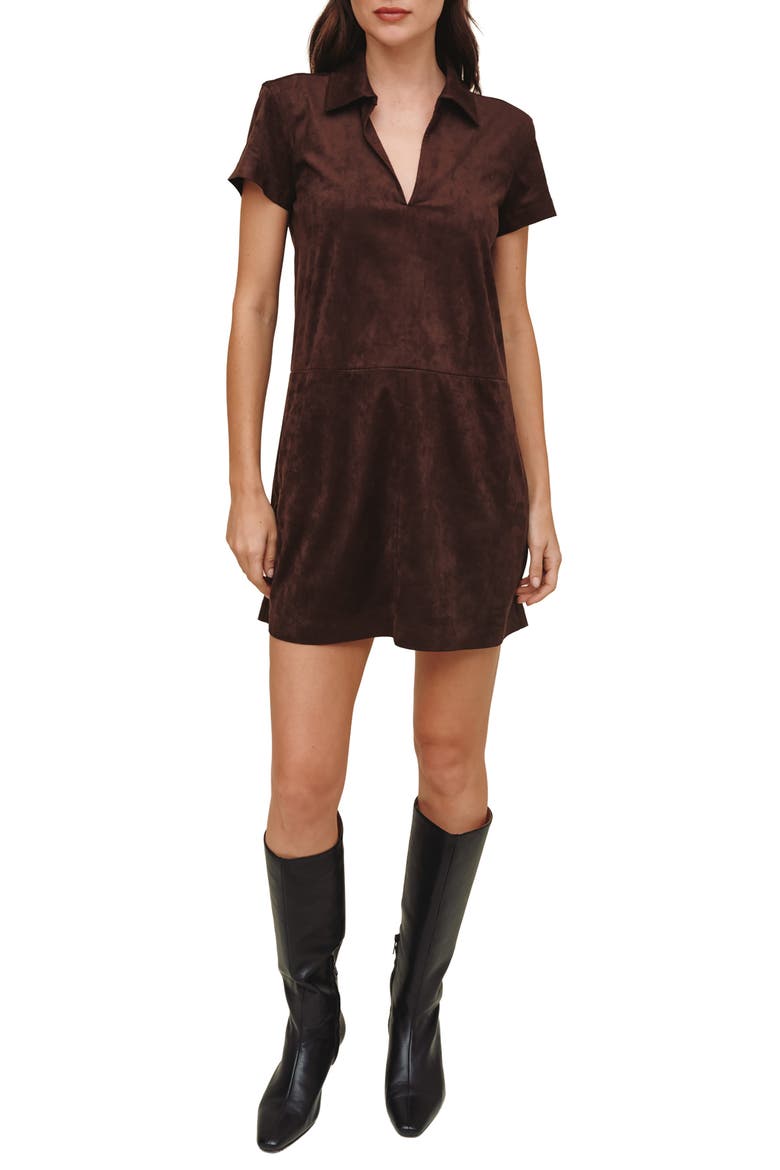 Faux Suede Short Sleeve Dress, Main, color, DARK ROAST