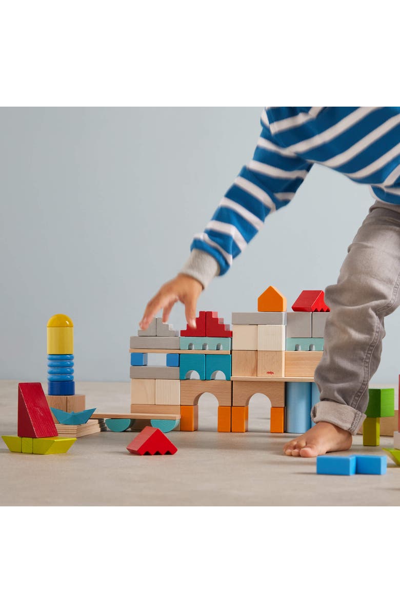 HABA Colored Wooden Building Blocks - Set of 85 Piece Set of Wooden Toys, Stacking Toys for Toddlers 1-3 Ideal Open Ended STEM Play, Alternate, color, Multi