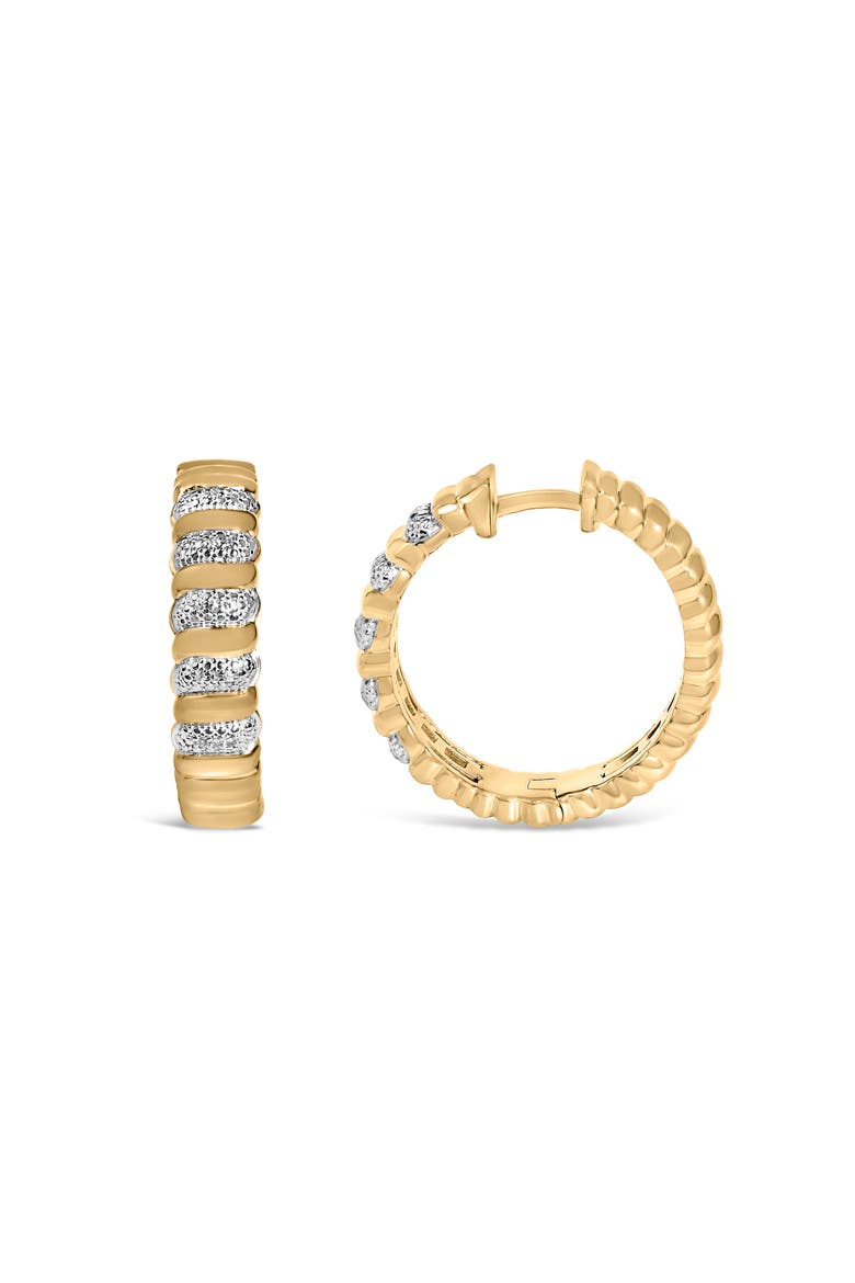 Gold Vermeil 1/10 Cttw Diamond Ribbed Design Hoop Earrings, Alternate, color, Silver