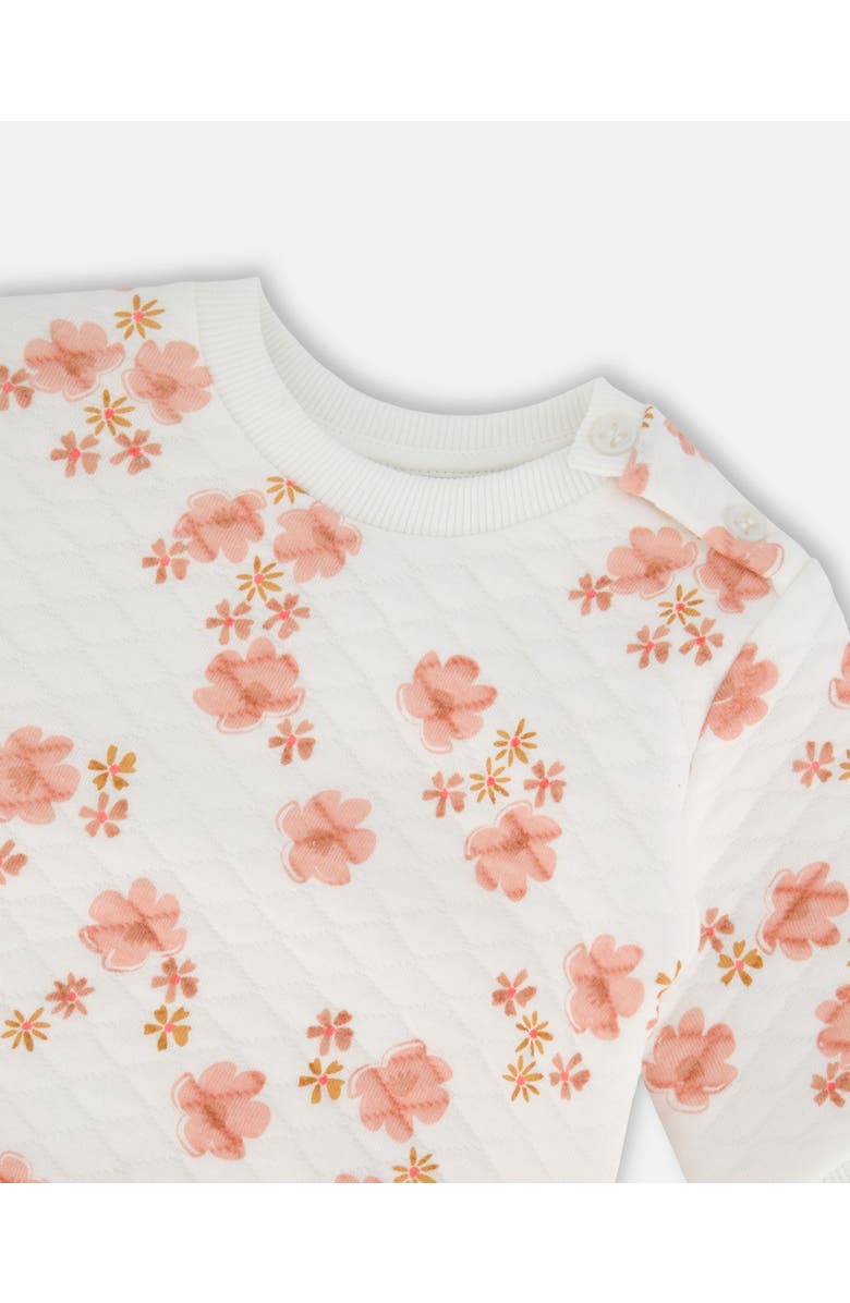 Deux par Deux Baby Girl's Printed Quilted Top And Pant Set White And Pink Flowers, Alternate, color,