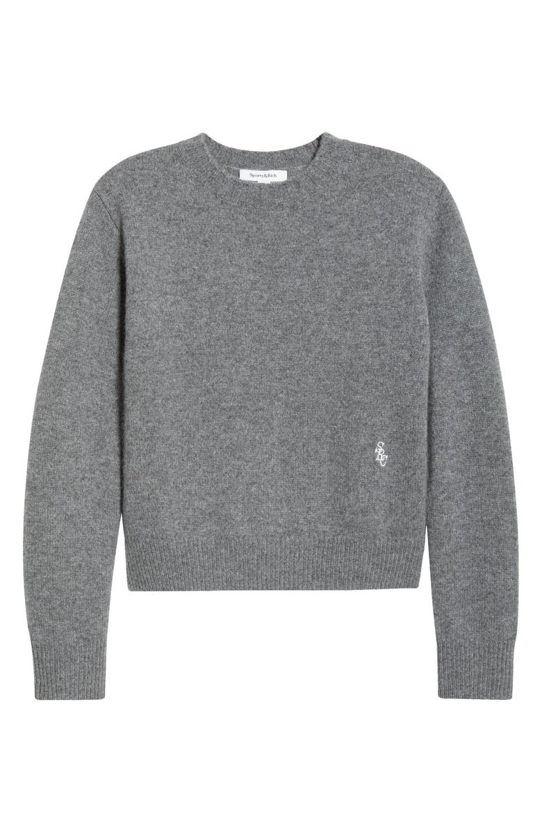 Sporty & Rich Embroidered Logo Cashmere & Wool Sweater, Main, color, Cool Gray