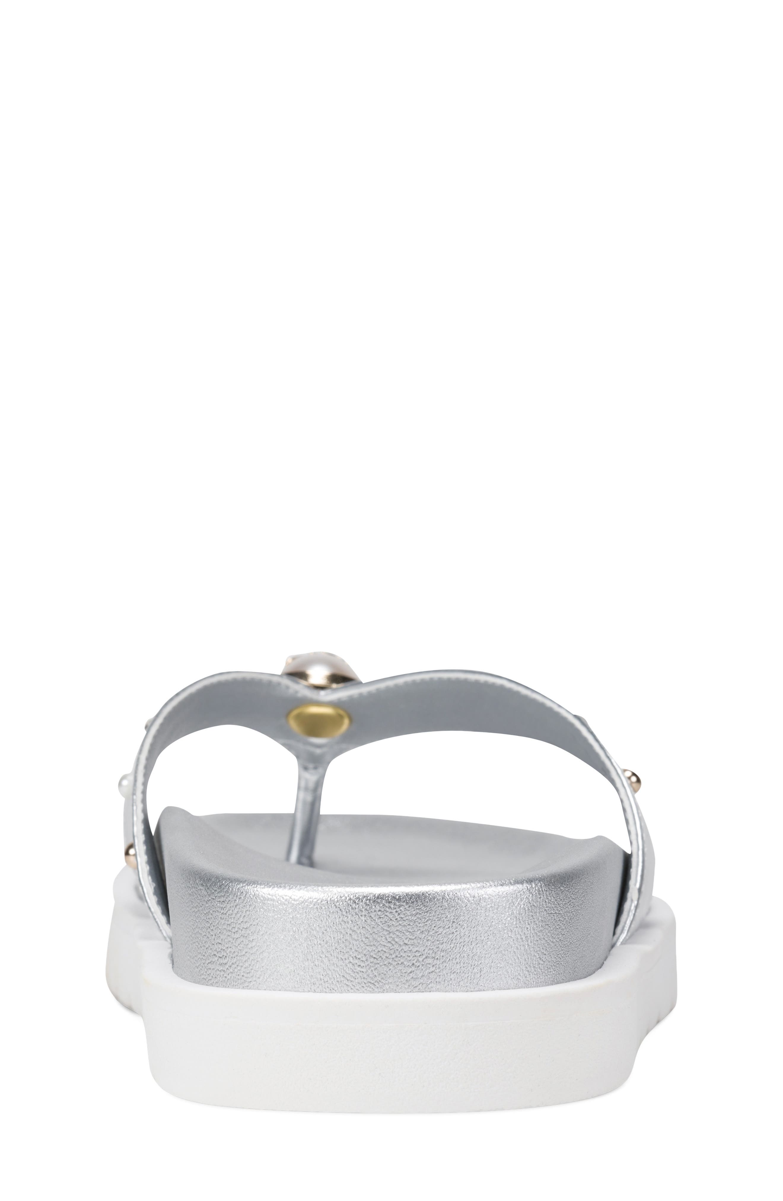 KARL LAGERFELD PARIS Hayze Faux Pearl Lined Thong Flip Flop, Alternate, color, Silver