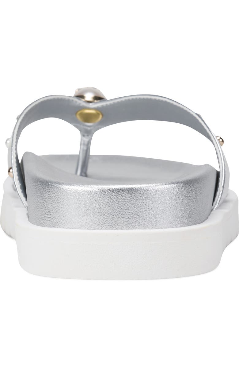 KARL LAGERFELD PARIS Hayze Faux Pearl Lined Thong Flip Flop, Alternate, color, Silver