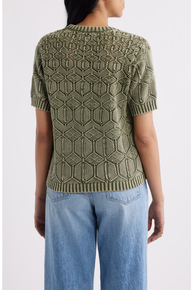Open Stitch Short Sleeve Sweater, Alternate, color, PINE