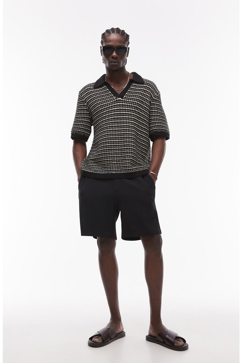 Johnny Collar Textured Stripe Cotton Polo Sweater, Alternate, color, BLACK MULTI