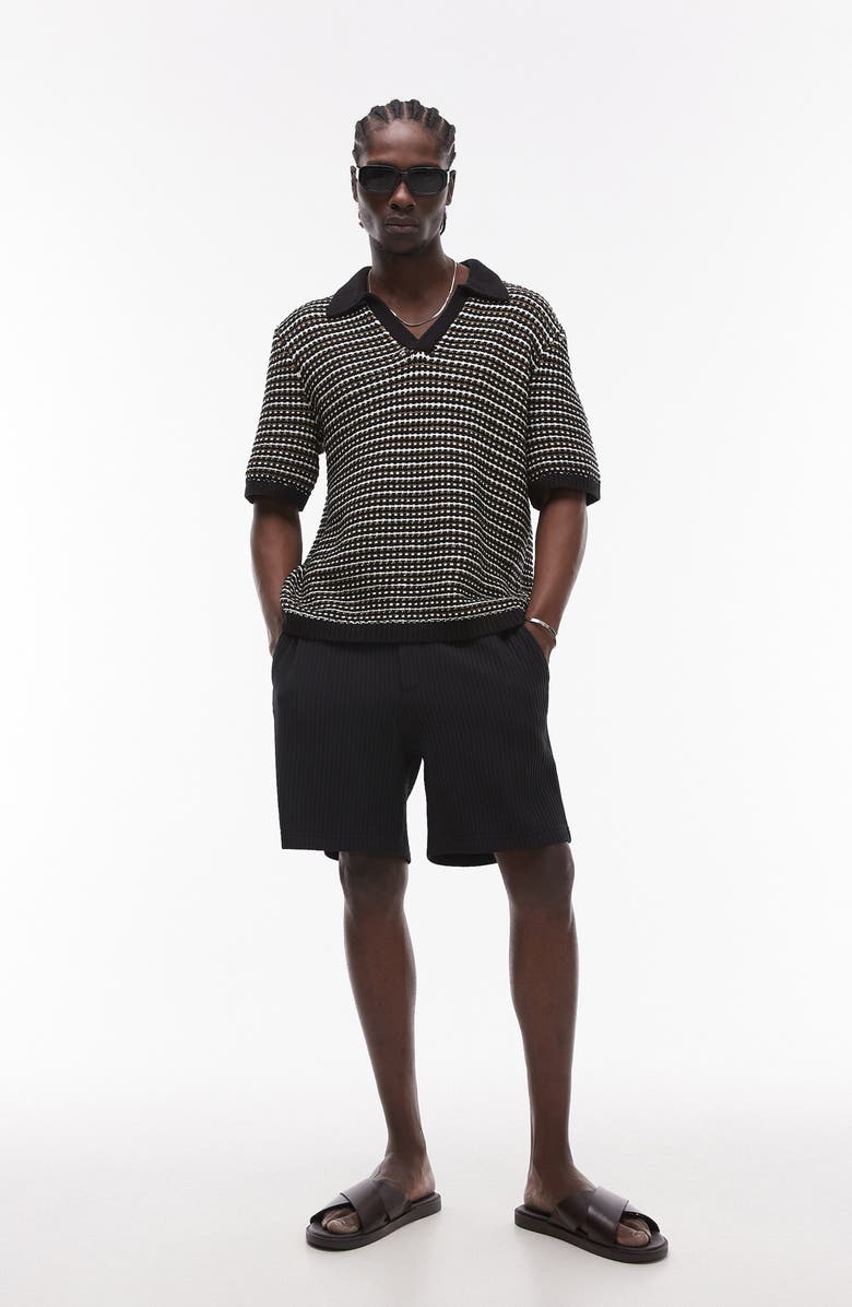 Topman Johnny Collar Textured Stripe Cotton Polo Sweater, Alternate, color, 