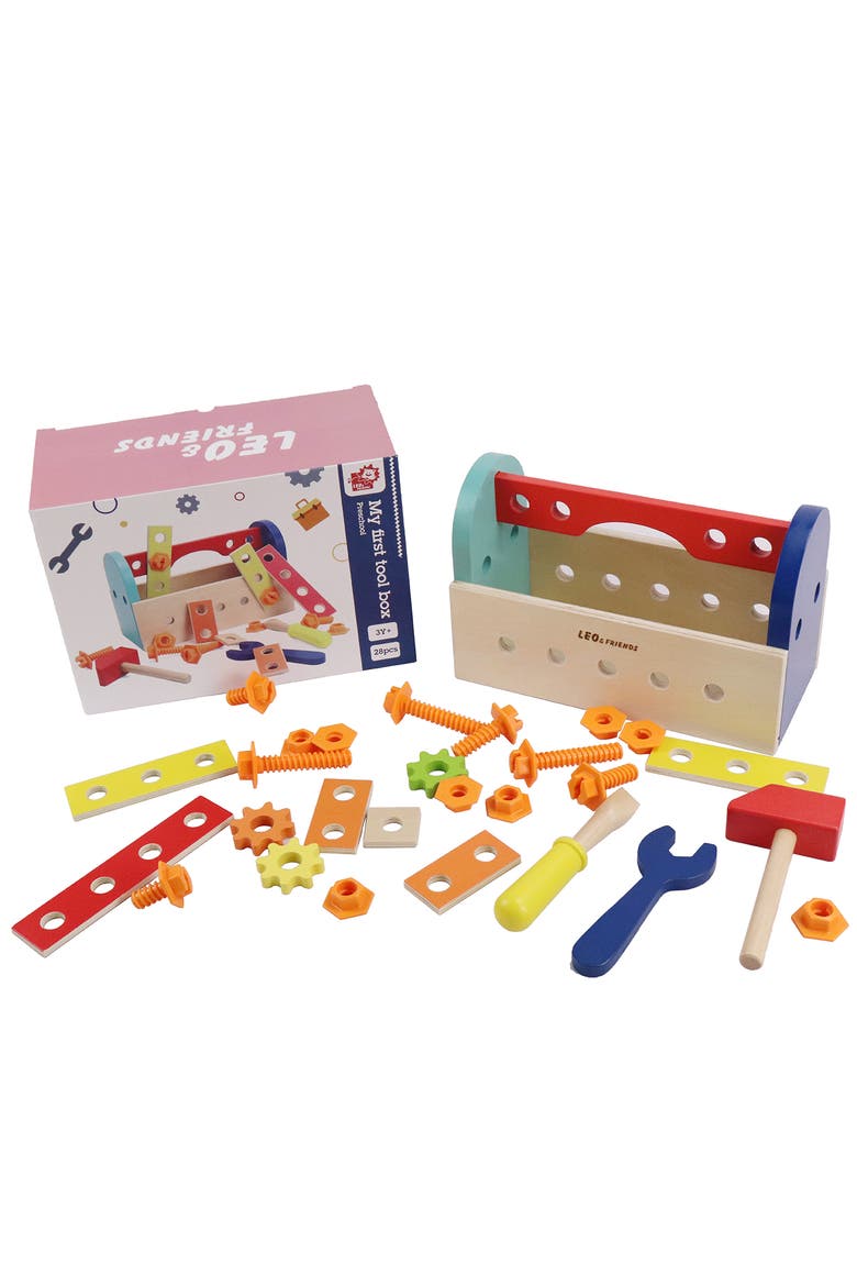 My First Tool Box Kit of 28 Wooden Pieces, Made for 3-Year-Olds and Older, Main, color, Beige