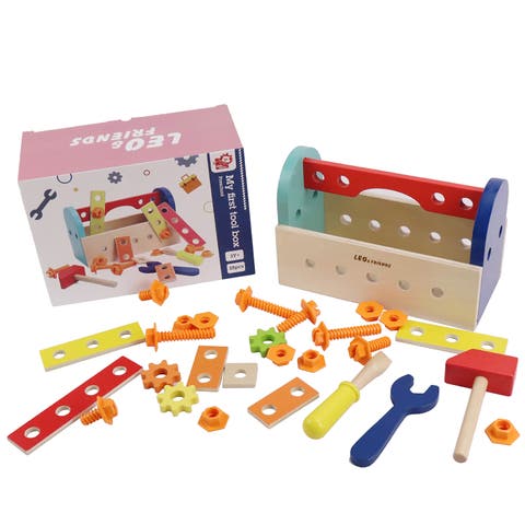 My First Tool Box Kit of 28 Wooden Pieces, Made for 3-Year-Olds and Older