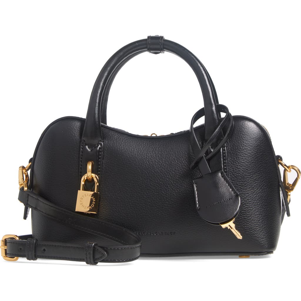 Stella Mccartney Ryder Black Small Handbag With Two Top Handles And Front Padlock Detail With Logo In Ecoleather Woma