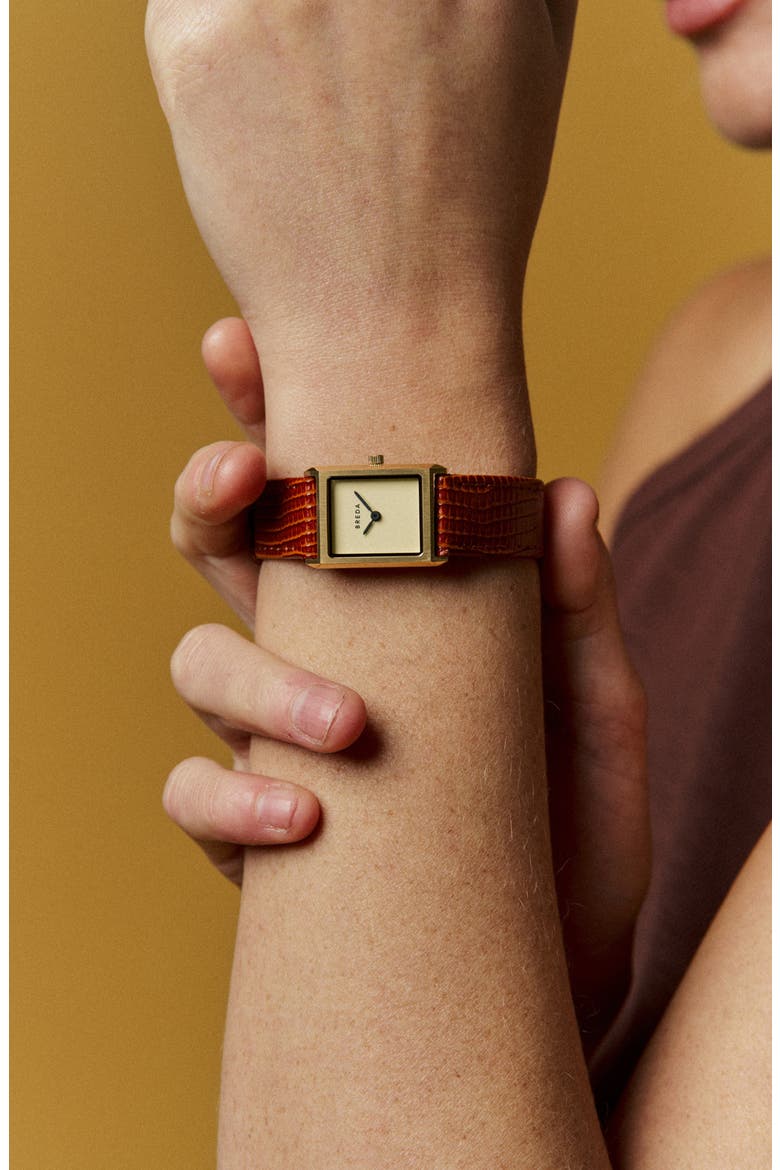 Small Virgil Leather Strap Two-Tone Tank Watch, 20mm x 26mm, Alternate, color, GOLD