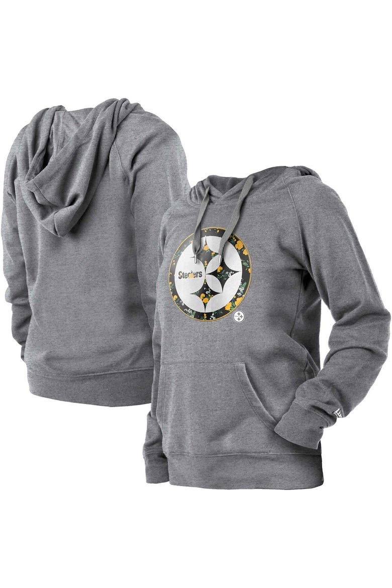 Women's New Era  Gray Pittsburgh Steelers Floral Raglan Pullover Hoodie, Main, color, Gray