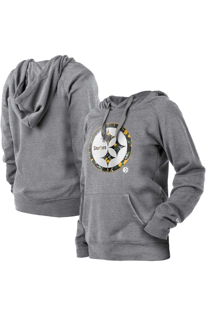 New Era Women's New Era  Gray Pittsburgh Steelers Floral Raglan Pullover Hoodie, Main, color, 