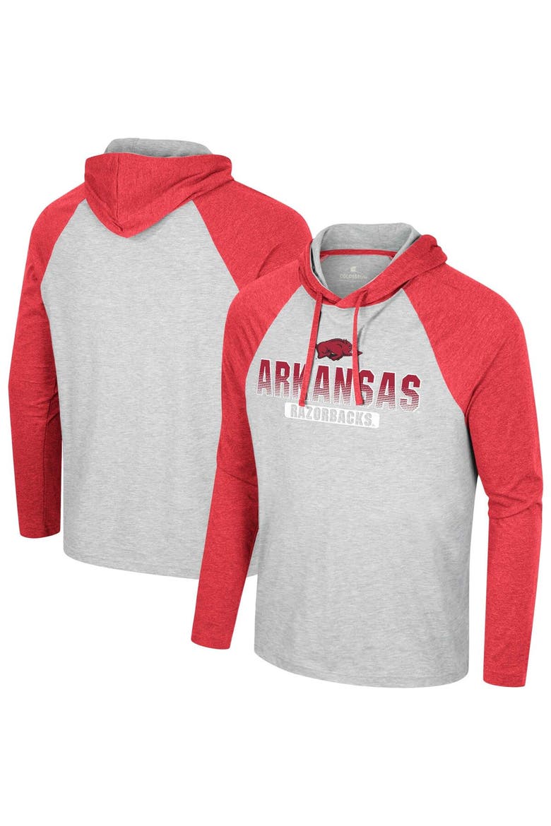 Men's Colosseum  Heather Grey Arkansas Razorbacks Hasta La Vista Raglan Hoodie Long Sleeve T-Shirt, Main, color, Heather Gray