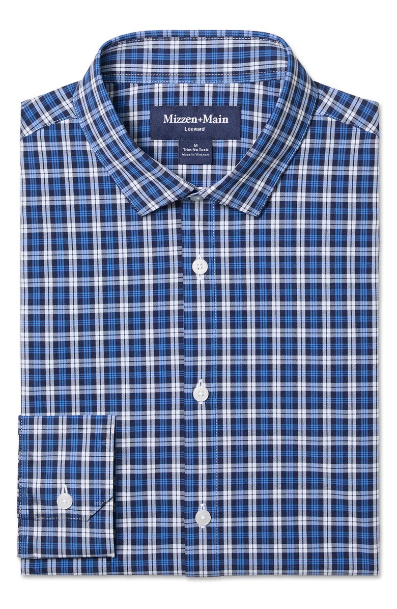 Mizzen+Main Leeward Trim Fit Navy Plaid No Tuck Button-Up Shirt, Alternate, color, Cobalt Cayden Plaid